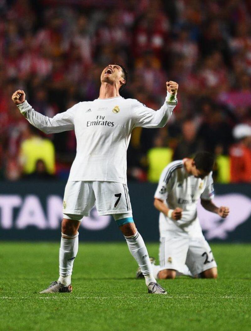 Cristiano Ronaldo of Real Madrid celebrates victory against Atletico Madrid in Saturday's Champions League final. Shaun Botterill / Getty Images / May 24, 2014