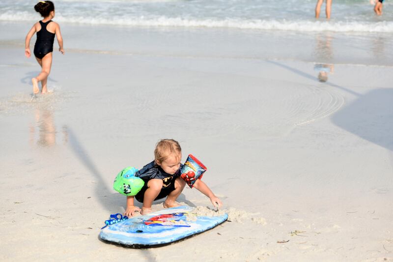 Even young children took to the water