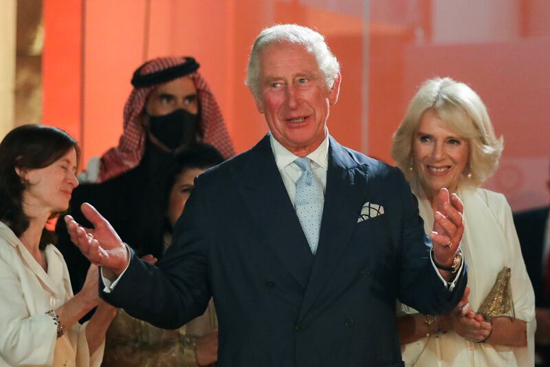 Prince Charles and Camilla with British Ambassador to Jordan Bridget Brind and Jordanian Prince Ghazi bin Muhammad. Reuters