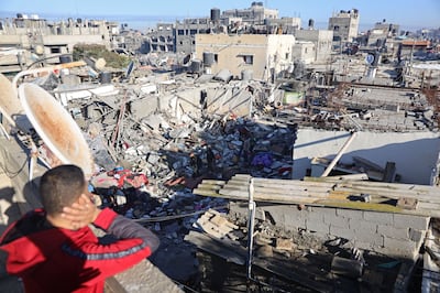 The rubble of destroyed buildings hit by Israeli airstrikes at the Yabna refugee camp in Rafah, southern Gaza. Bloomberg
