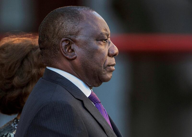 FILE PHOTO: President Cyril Ramaphosa arrives to deliver his State of the Nation address at Parliament in Cape Town, South Africa, February 16, 2018. REUTERS/Gianluigi Guercia//File Photo