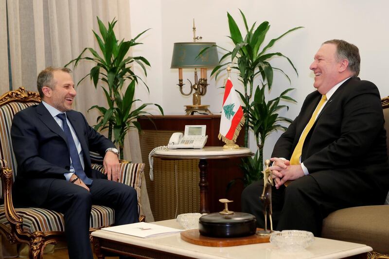 U.S. Secretary of State Mike Pompeo meets with Lebanese Foreign Minister Gebran Bassil in Beirut, Lebanon March 22, 2019. REUTERS/Jim Young/Pool