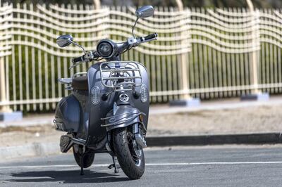 DUBAI, UNITED ARAB EMIRATES. 17 FEBRUARY 2020. One Moto electric scooter styled after the popular Vespa scooter design. (Photo: Antonie Robertson/The National) Journalist: Alkesh Sharma. Section: Business.
