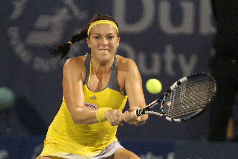 Dubai, United Arab Emirates, Feb 18, 2013 -   Anastasia Pavlyuchenkova hit the ball during a match against  Ana Ivanovic during the Dubai duty free tennis championship .at Dubai Tennis Club ( Jaime Puebla / The National Newspaper )  *** Local Caption ***  JP0217-tennis09.jpg