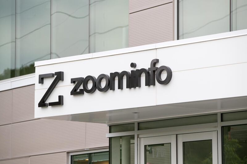 Signage is displayed on the ZoomInfo Technologies Inc. headquarters in Waltham, Massachusetts, U.S., on Wednesday, June 3, 2020. ZoomInfo increased the price range for its upcoming initial public offering, aiming to raise as much as $890 million in the listing. Photographer: Scott Eisen/Bloomberg