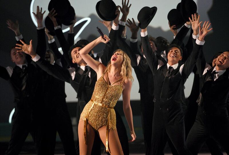 Taylor Swift, winner of the artist of the decade award, performs a medley at the American Music Awards in Los Angeles on Nov. 24, 2019. (Photo by Chris Pizzello/Invision/AP)