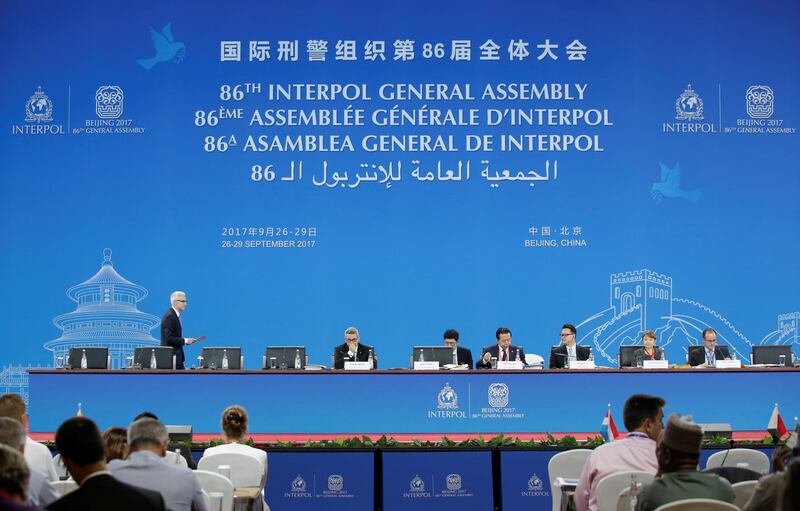 Delegates attend the 86th INTERPOL General Assembly at Beijing National Convention Center in Beijing, China September 27, 2017. REUTERS/Jason Lee