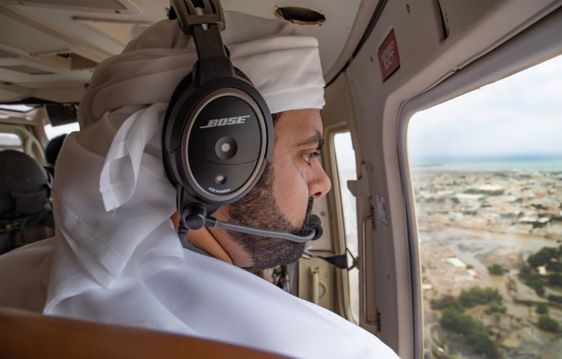 Sheikh Hamad bin Mohammed Al Sharqi, Crown Prince of Fujairah, inspects the areas affected by heavy rains.  Photo: Fujairah Media Office