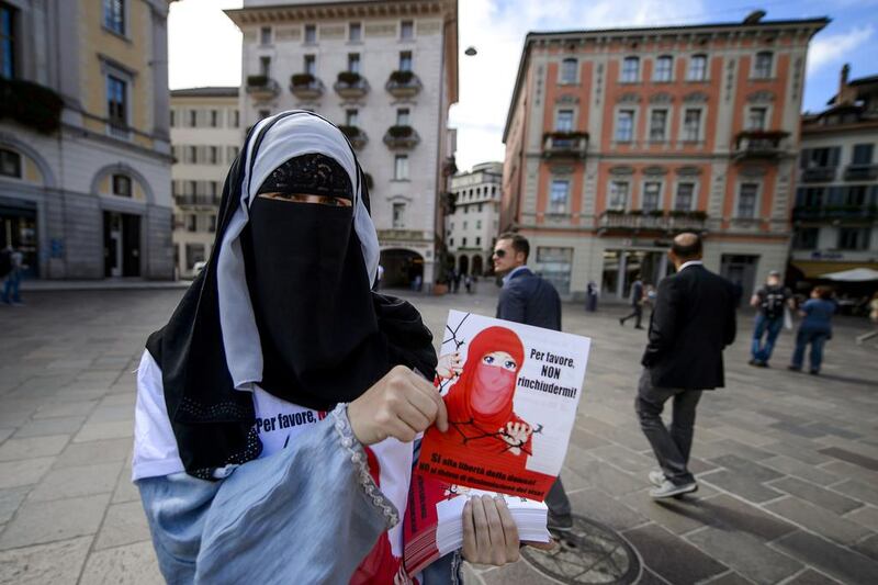 Islamic Central Council of Switzerland (ICCS - CCIS) member Nora Illi, one of the few Swiss women wearing the niqab. AFP PHOTO / Fabrice Coffrini 