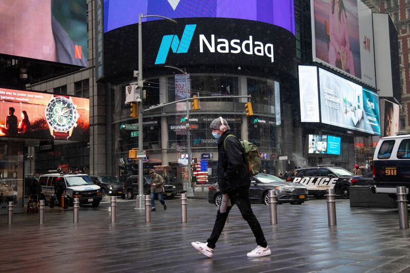 The Nasdaq in New York. Spacs that are still empty-handed are trading for less than the cash they have in trust. Bloomberg