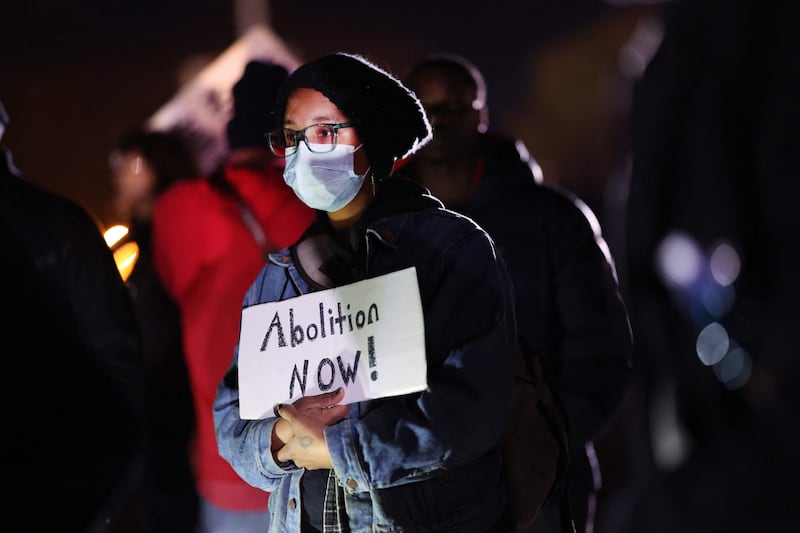 A protester joins a demonstration in Memphis, Tennessee, over the death of Tyre Nichols, 29, a black man who died days after he was beaten by five black police officers in the city. AFP