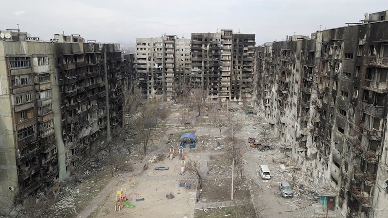 Residential buildings damaged during fighting in the southern port city of Mariupol. Reuters