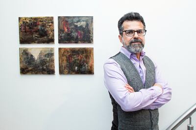 Mariwan Jalal. Artists and Artwork from ‘Road Through Kurdistan’ at the P21 Gallery, 21-27 Chalton Street, London NW1 1JD. Photographed for ‘The National’ newspaper. 