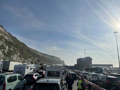 Long queues for ferries at the Port of Dover, south-east England, on Easter Friday. PA.