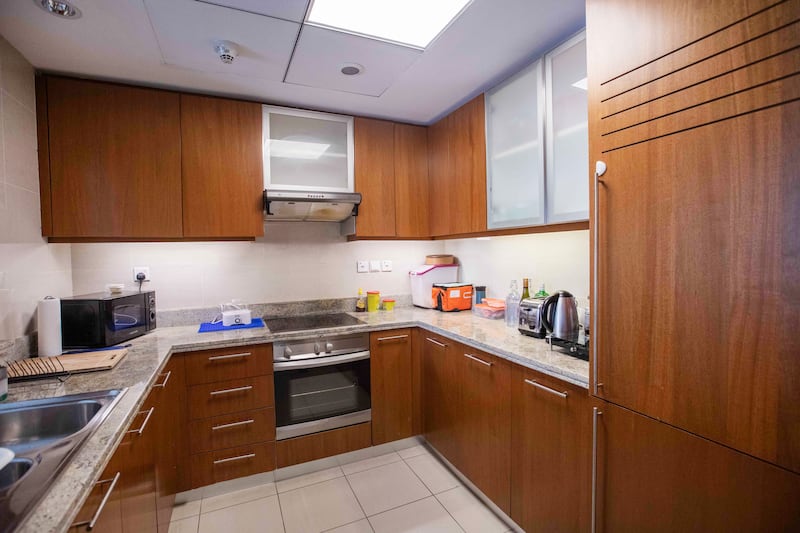 It offers a spacious kitchen