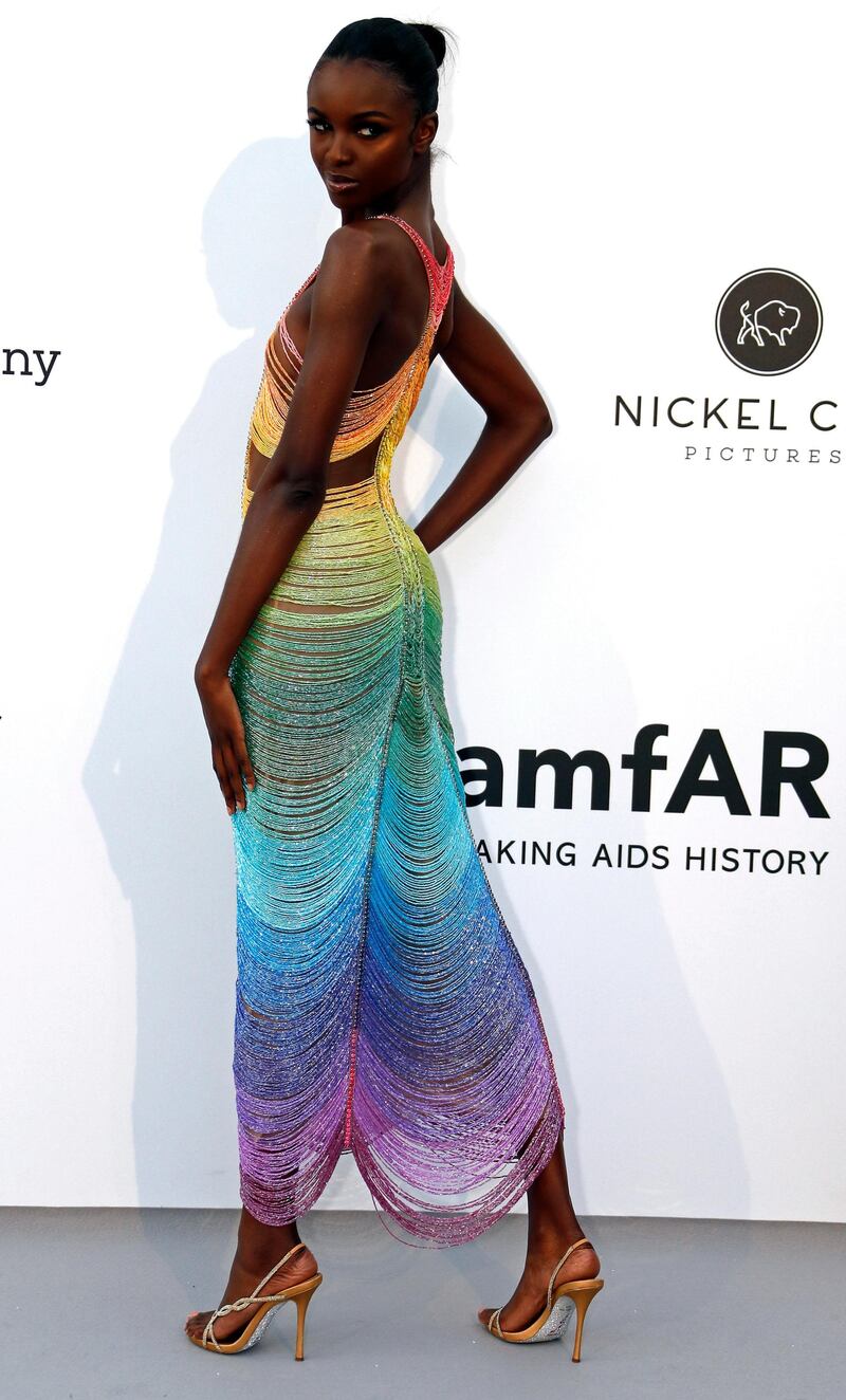 Leomie Anderson in  Rami Kadi at the Cannes amfAR's Cinema Against AIDS 2019 event. Reuters