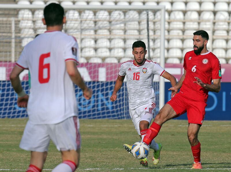 Lebanon Mohammed Dhaini under presure from UAE's Alhasan Saleh. AFP