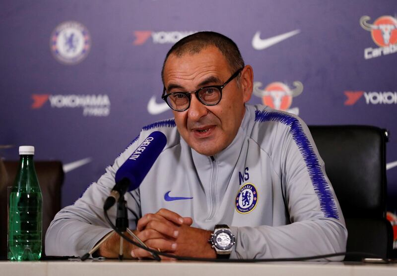 Soccer Football - Premier League - Chelsea - Maurizio Sarri Press Conference - Chelsea FC Training Ground, Stoke d’Abernon, Britain - October 19, 2018   Chelsea manager Maurizio Sarri during the press conference   Action Images via Reuters/Matthew Childs