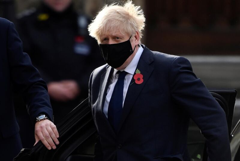 Prime Minister Boris Johnson arrives for a remembrance service at Westminster Abbey in London. Reuters