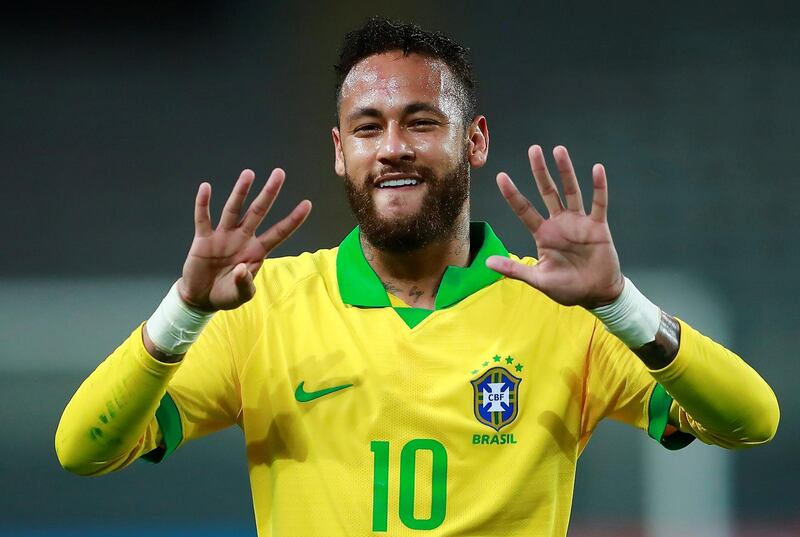 Neymar celebrates scoring their first goal. Reuters