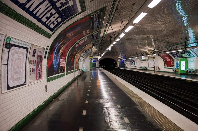 Empty platforms in the Marcadet – Poissonniers underground metro railway station in Paris. Bloomberg