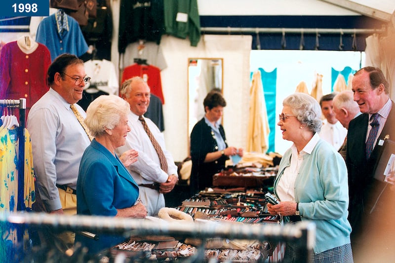 1998: The queen shopping at the trade stands at the Royal Windsor Horse Show.