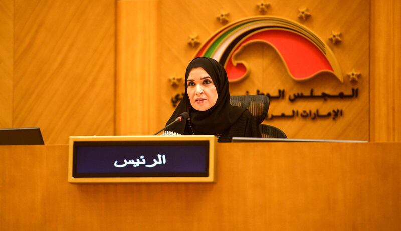 Abu Dhabi, United Arab Emirates -  Dr. Amal Al Qubaisi, speaker at the Federal Council meeting in the Federal National Council for VAT implementation on December 19, 2017. (Khushnum Bhandari/ The National)