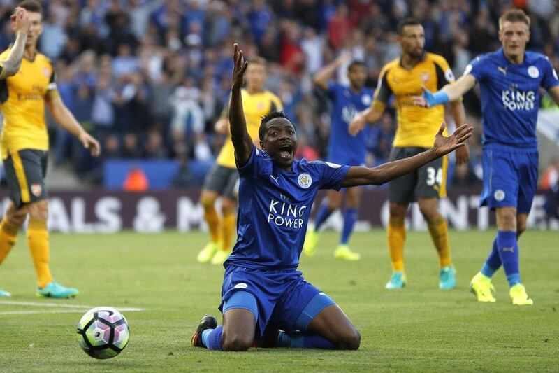 Leicester City's Ahmed Musa reacts after a penalty is not awarded last week against Arsenal. John Sibley / Reuters