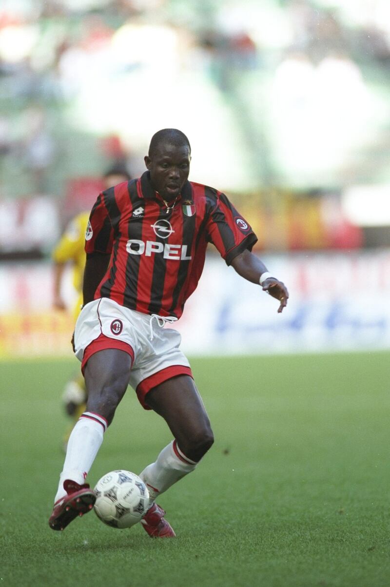9 Sep 1996:  George Weah of AC Milan in action during a Serie A match against Verona at the Guiseppe Meazza Stadium in Milan, Italy.  \ Mandatory Credit: Stu  Forster/Allsport