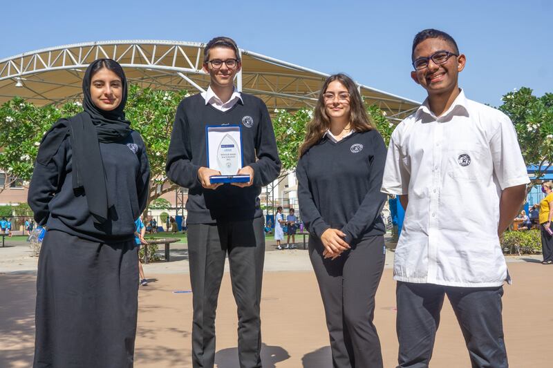 British School Al Khubairat pupils Alreem Al Ahbabi, Sam Matthews, Dimitra Karachaliou, and Dasnula Ratnayake participated in the Race4Good competition.