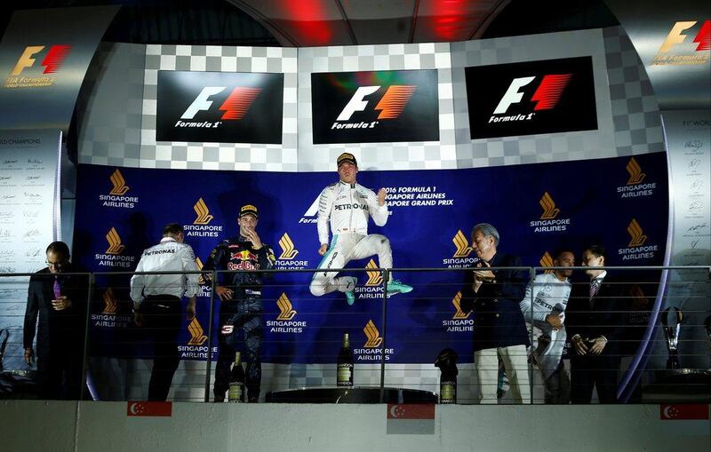 Mercedes’ Nico Rosberg celebrates winning the Formula One Singapore Grand Prix. Jeremy Lee / Reuters