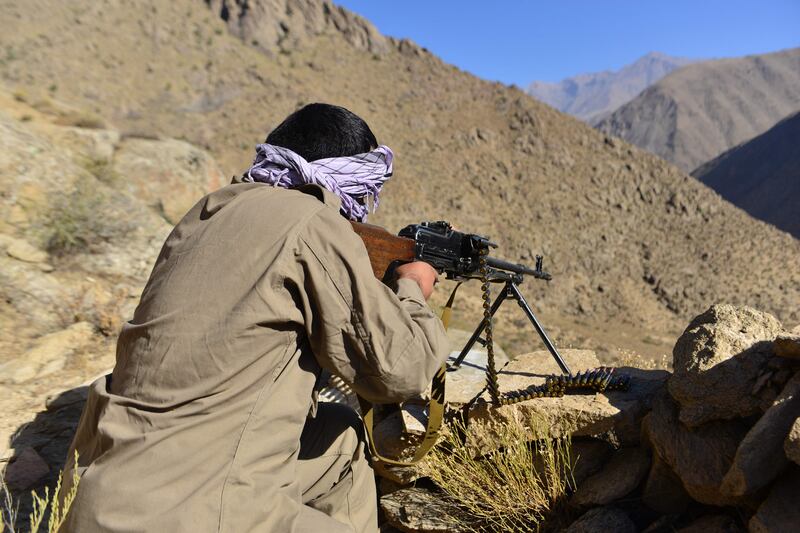 An Afghan resistance fighter takes part in a military training exercise in Panjshir province on September 2. Photo: AFP