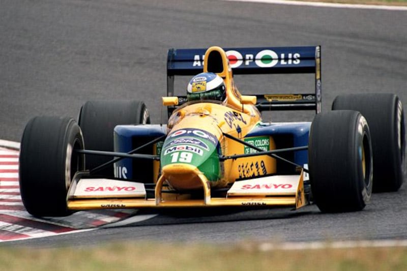 German Formula One driver Michael Schumacher drives his Benetton-Ford during the 2nd practice session of the Japanese Grand Prix 19 October 1991. Schumacher clashed in a high speed turn in the session, clocked 1' 38.363 to clinch the 9th starting position.
AFP PHOTO/TOSHIFUMI KITAMURA