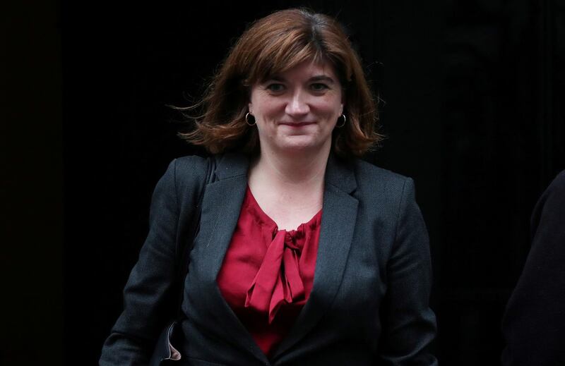 FILE PHOTO: Britain's Digital, Culture, Media and Sport Secretary Nicky Morgan is seen outside Downing Street in London, Britain October 24, 2019. REUTERS/Hannah McKay/File Photo