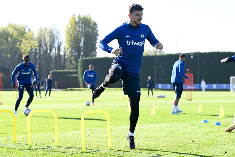 Mason Mount training with Chelsea at Cobham on the eve of their Premier League game away to Brentford. All photos by Getty 