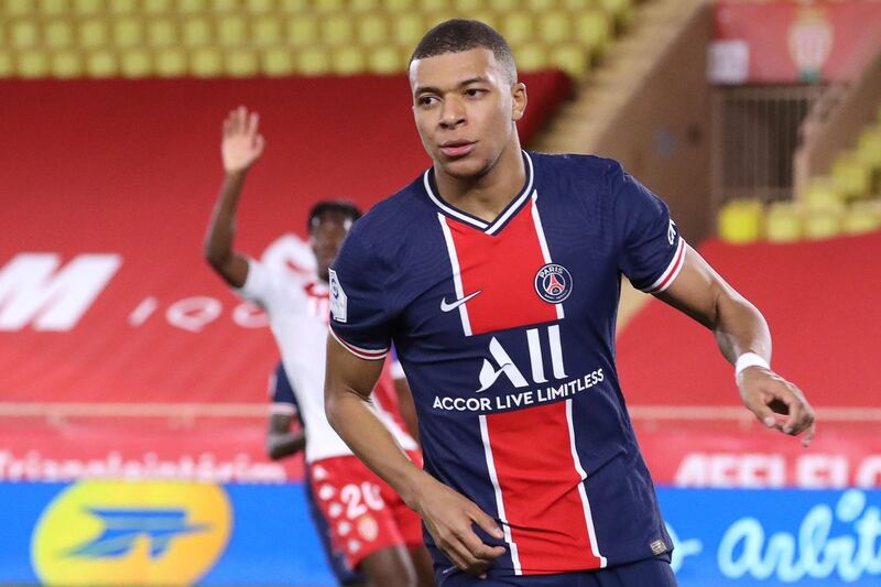 Paris Saint-Germain's French forward Kylian Mbappe after scoring the opening goal  against Monaco. AFP