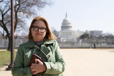 Lisa Mauck outside the fortified US Capitol in Washington on March 4, 2021. The National