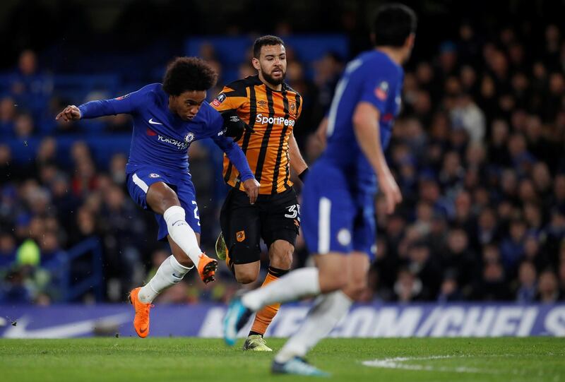 Left midfield: Willian (Chelsea) – Superb against Hull, scoring twice from outside the box, including one after two minutes, and hitting the post in a virtuoso display. Eddie Keogh / Reuters