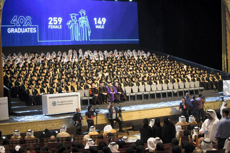 Abu Dhabi, United Arab Emirates- Graduating students at the Khalifa University Graduation 2019 at Emirates Palace.  Leslie Pableo for The National
