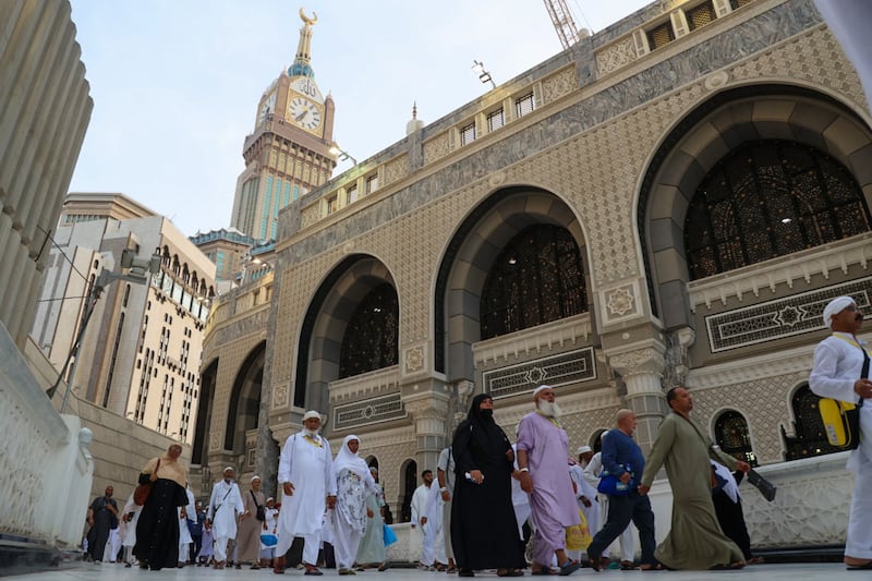 Worshippers arrive at the Grand Mosque. AFP