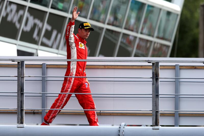 MONZA, ITALY - SEPTEMBER 02: Second placed Kimi Raikkonen of Finland and Ferrari celebrates on the podium during the Formula One Grand Prix of Italy at Autodromo di Monza on September 2, 2018 in Monza, Italy.  (Photo by Charles Coates/Getty Images)