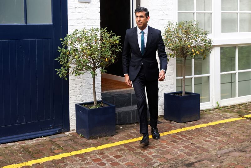 Mr Sunak departs his home in London, the day after Liz Truss resigned as British prime minister. Bloomberg