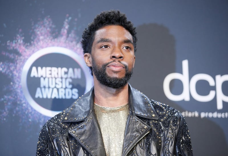 Chadwick Boseman poses backstage at the 2019 American Music Awards. Reuters