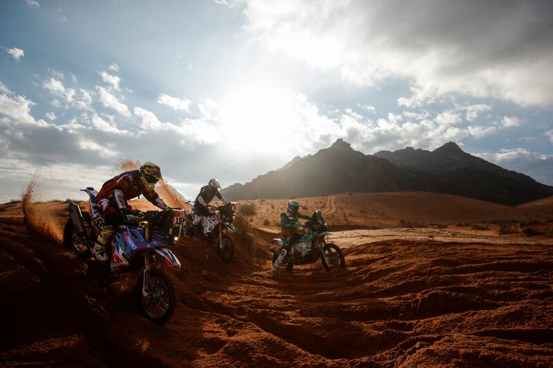 Riders in action during stage 1B of the Rally Dakar between Ha'il and Jeddah, Saudi Arabia, on Sunday, January 2. EPA