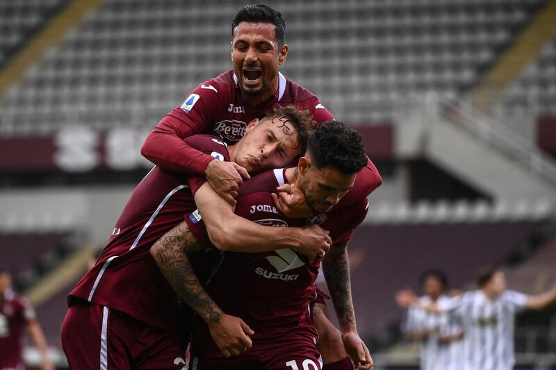 Torino's Paraguayan forward Antonio Sanabria celebrates scoring against Juventus. AFP