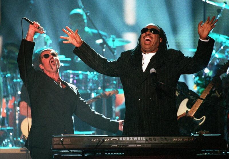 George Michael and Stevie Wonder perform 'Living for the City' at the fourth annual VH1 Honours concert in Universal City, California, on April 10, 1997. AP