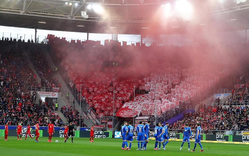 Bayern Munich fans during the Bundesliga match against Hoffenheim in Sinsheim. EPA