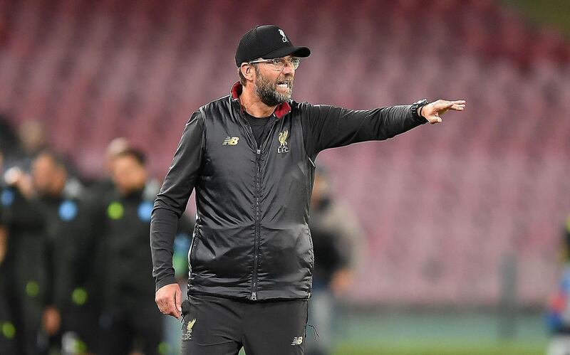 NAPLES, ITALY - OCTOBER 03:  Coach of Liverpool Jurgen Klopp gestures during the Group C match of the UEFA Champions League between SSC Napoli and Liverpool at Stadio San Paolo on October 3, 2018 in Naples, Italy.  (Photo by Francesco Pecoraro/Getty Images)