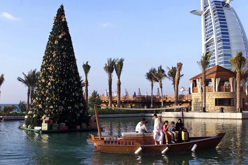 A Christmas tree at the Mina A'Salam Hotel beside Dubai's Burj Al Arab Hotel in 2004. AFP