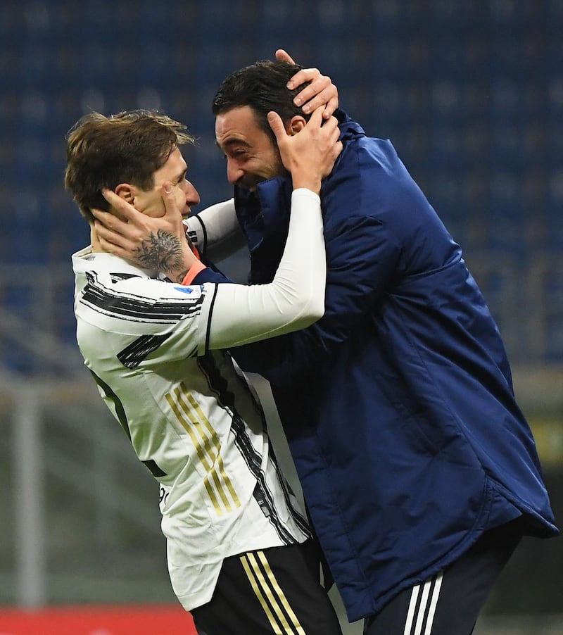 Juventus' Federico Chiesa celebrates scoring their second goal. Reuters